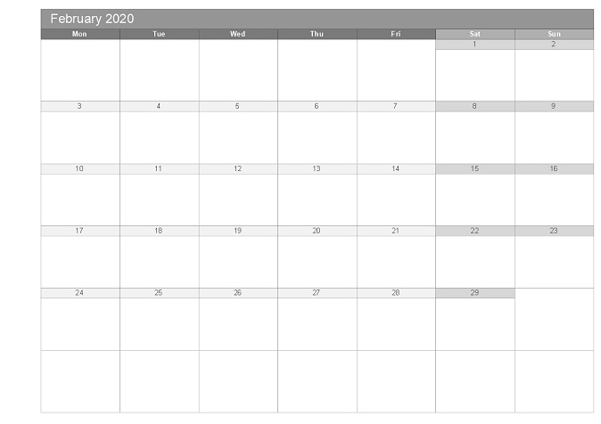 February 2020 printable free monthly templates